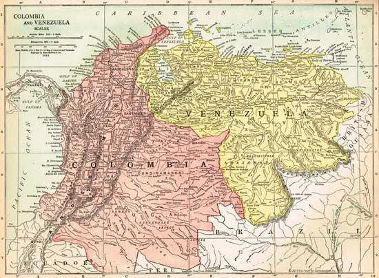 1915 Map of Columbia & Venezuela