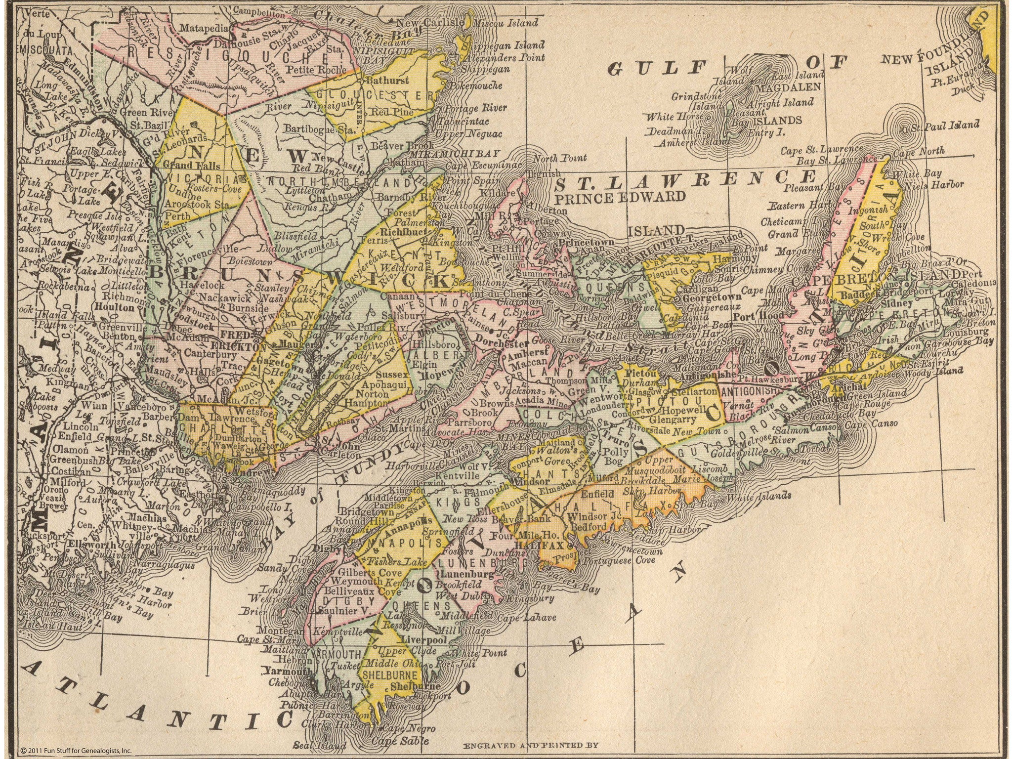 1884 Map of New Brunswick, Nova Scotia, Prince Edward Island