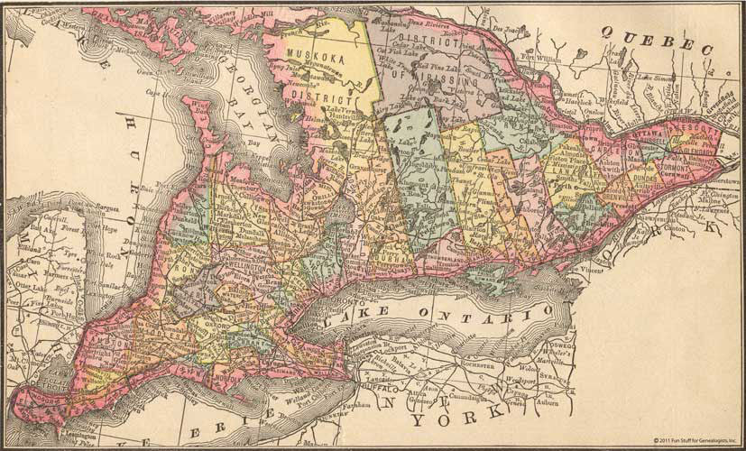 1884 Map of Ontario, Canada