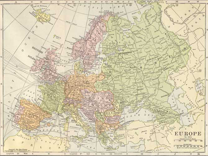 1911 Map of Europe - Pre WWI