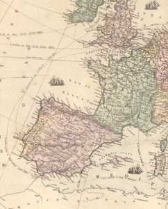 1873 Map of Spain, Portugal & France