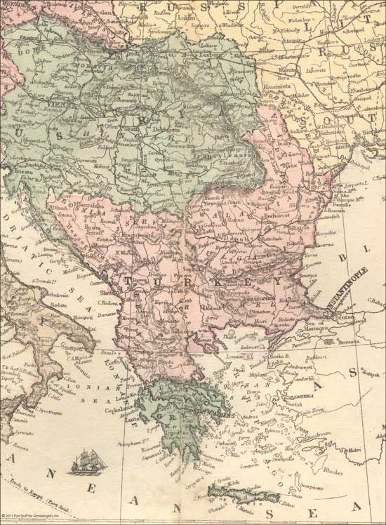 1873 Map of Greece & Turkey