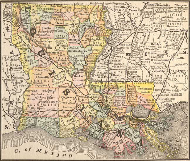 1884 Map of Louisiana