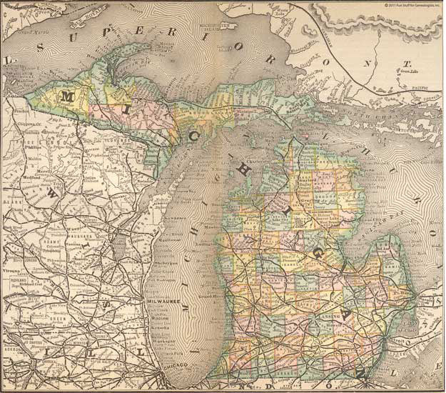 1884 Map of Michigan