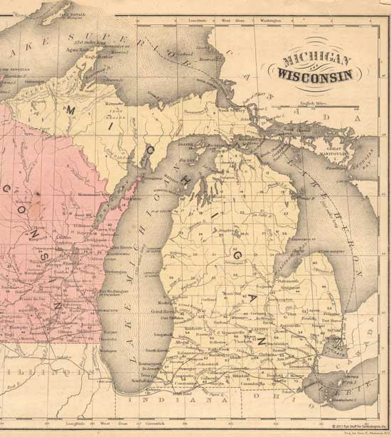 1855 Map of Michigan & part of Wisconsin