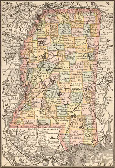 1885 Map of Mississippi