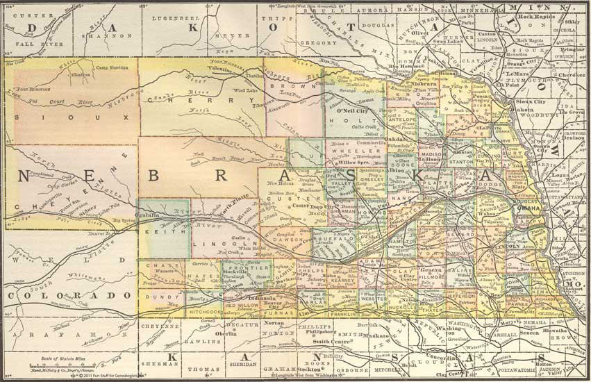 1884 Map of Nebraska