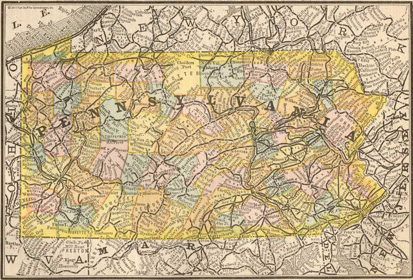 1884 Map of Pennsylvania