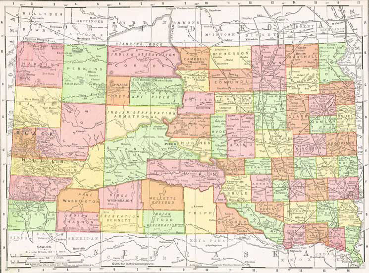 1909 Map of South Dakota