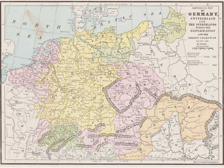 1517 - 1648 Map of Germany, Switzerland & the Netherlands