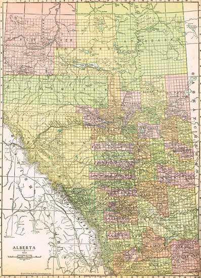 1915 Map of Alberta, Canada