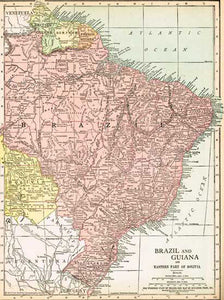 1915 Map of Brazil, British Guiana, Surinam & French Guiana