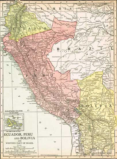 1915 Map of Peru, Ecuador and Bolivia