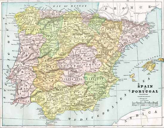 1888 Map of Spain and Portugal