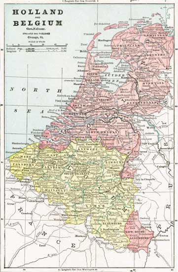 1888 Map of Holland and Belgium