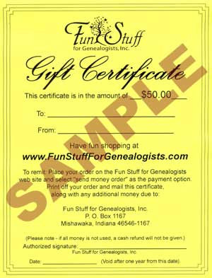 Genealogy "Fun Stuff" Gift Certificate