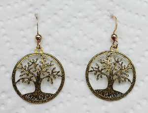 Glittering Gold Tree of Life Earrings